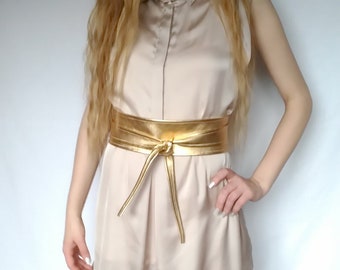 Womens OBI Real Leather Metallic Gold & Silver Waist Belt  display picture 3