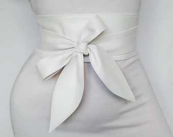 Women's Belt Leather Obi belt Women's belt Wedding sash white leather petals belt Cincher double wrap