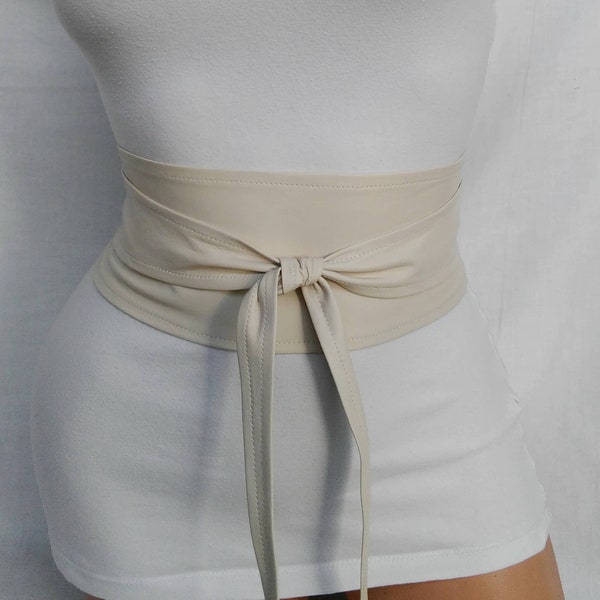 Ceinture pour femme Ceinture obi en cuir crème Mariage Ceinture beige Serre-taille large Ceinture de mariée faite main