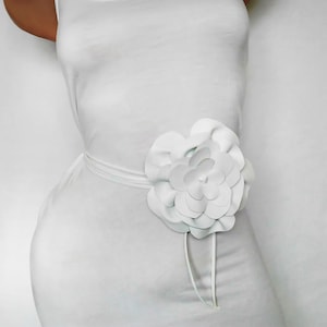 White leather Flower belt Wedding corsage belt Bridal Dress Sash, Bridesmaid Flower, Wedding handmade Belt