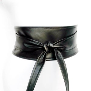 Black Leather belt Wrap obi belt Wide Corset style belt womens Waist cincher Under bust belt