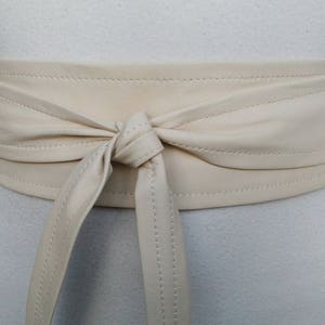 Cream Leather Obi belt Champagne Wedding belt Wide