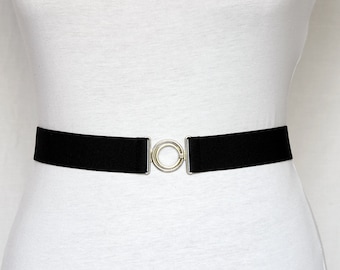 Express vintage black elastic & pewter clip /waist cincher fashion style belt Express vintage black elastic & pewter clip /waist cincher  main image 3