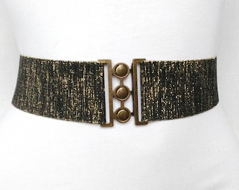 Women's Belt 2" Dark gold elastic cinch belt stretch waist belt Bronze Antique Gold