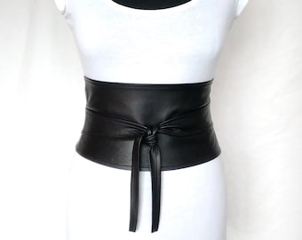 Obi belt Black leather Under bust Corset style wrap belt Womens belts Plus size obi belt Cinch belt