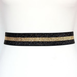 Stretch belt Black and gold Women&#39;s Sparkle elastic cinch belt