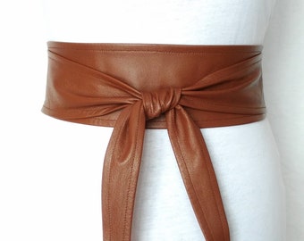 Cinturón Obi envolvente de cuero marrón Cinturón Cincher de cintura para mujer cinturón hecho a mano