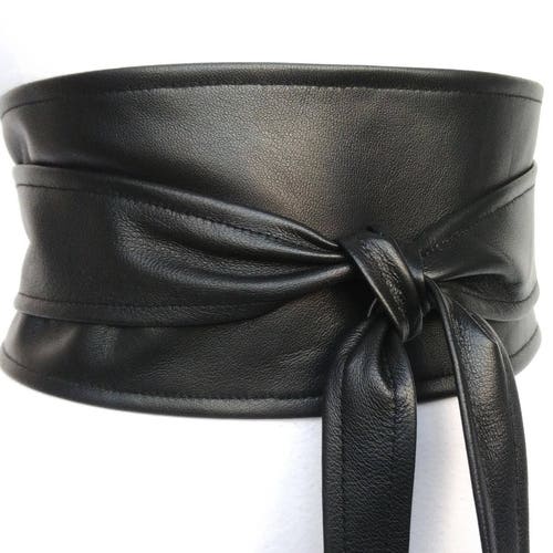 Black Wrap Obi Belt Leather Wide Corset Style Belt Women's Etsy