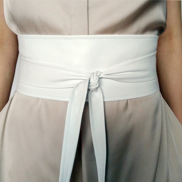 Ceinture femme en cuir blanc Obi ceinture Wrap ceinture mariage en cuir blanc ceinture de mariée Serre-tour ceinture fait main