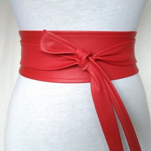 Leather Obi Belt Red Wrap Waist Cincher Belt Wide Statement Accessory ...