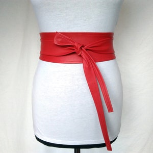 Red Leather Obi Belt Women&#39;s Wrap belt Soft Leather