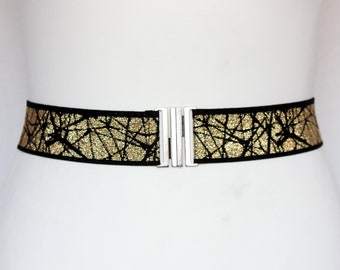 Shinny stretch belt Waist cincher Black Gold Silver Elastic belt Bridal belt women's belt with buckle