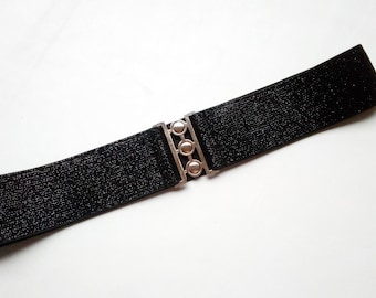 Cintura elastica nera con coulisse, cintura da donna scintillante