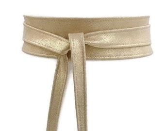 Light Gold Wildleder Obi Gürtel Glitter Wrap Taille Cincher Gürtel