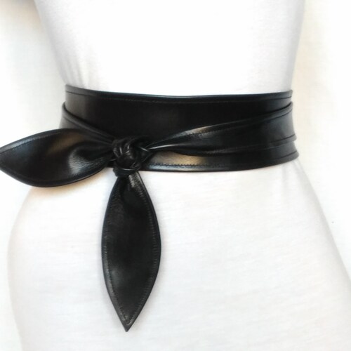 Obi Belt Black Leather Wrap Belt Waist Cincher Women's Etsy