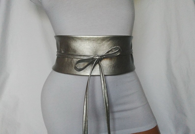 Silver Obi belt Wedding Waist Cincher double wrap belt Leather Etsy