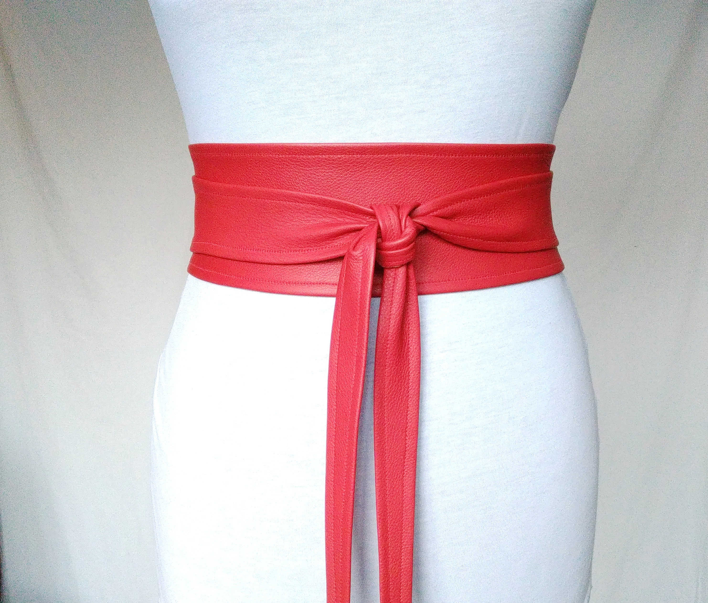 Leather Obi Belt Red Wrap Waist Cincher Belt Wide Statement Etsy