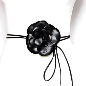 Black Flower Leather belt Red belt genuine lamb skin wrap tie belt