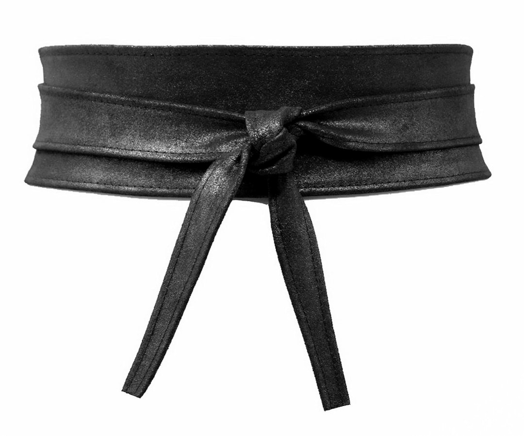 Black Glitter Suede Leather Obi Belt Wrap Waist Cincher Belt Etsy