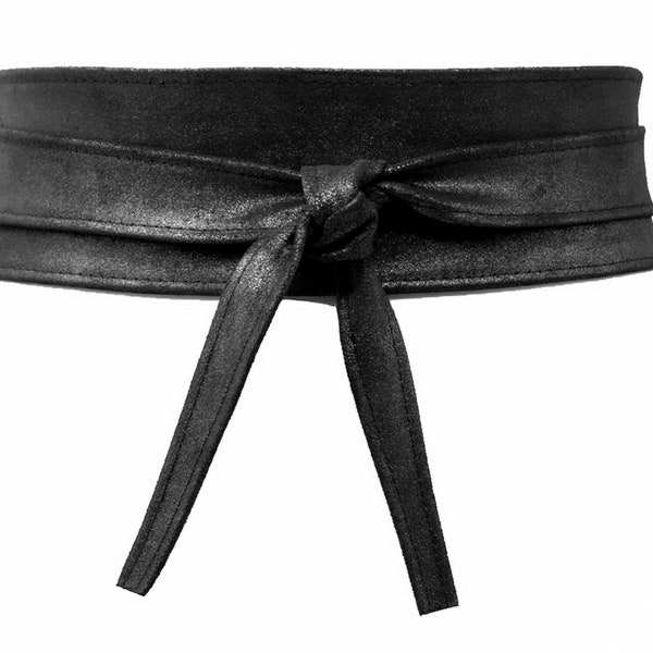Black Glitter Suede Leather Obi belt Wrap Waist cincher belt