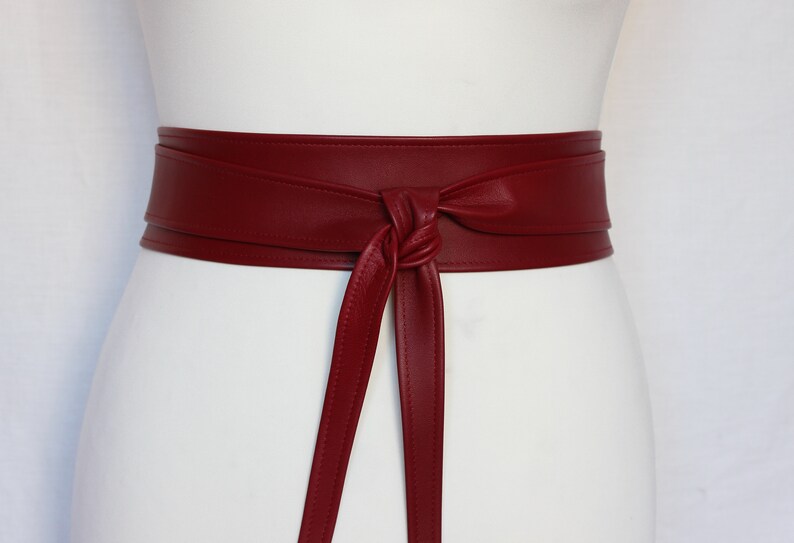 Black Leather belt Obi belt 4'' Waist cincher double Etsy