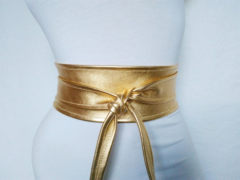 Gold Obi belt Leather wrap belt Wedding Women's belt Waist | Etsy