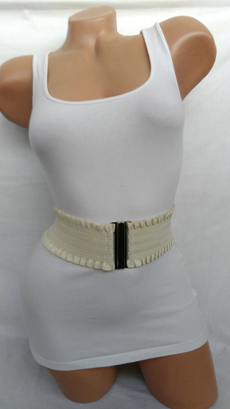 White Stretch Belt Waist Cincher Elastic Very Wide Ruffle Etsy