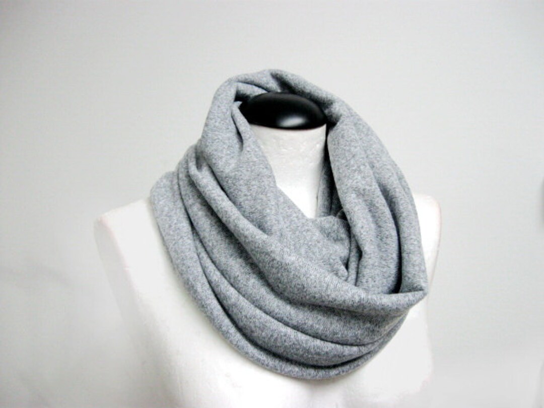 Gray Scarf Unisex Infinity Knit Jersey Heather Gray Black Warm