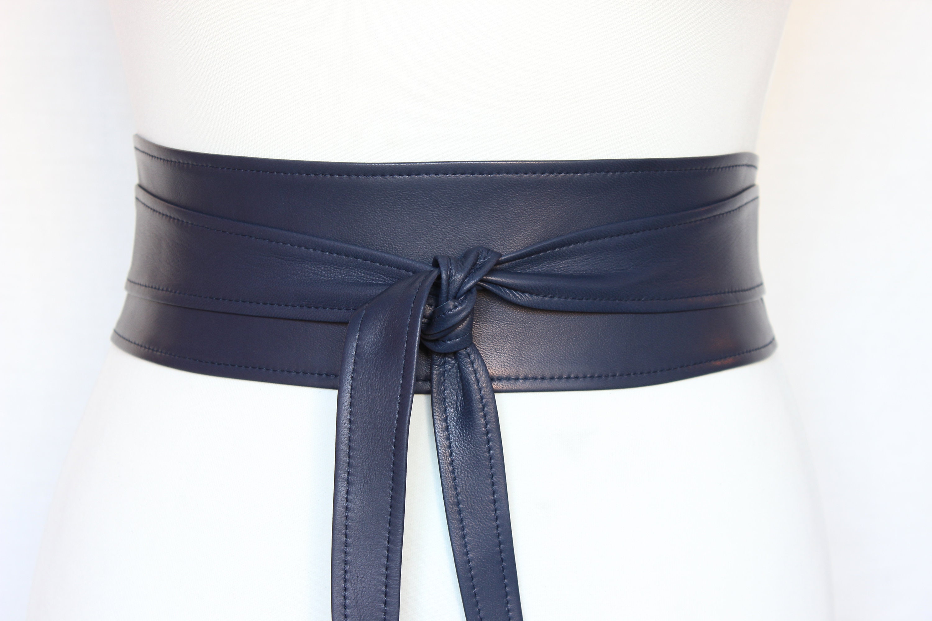 Navy blue Obi belt Leather wrap belt Wedding Women's belt | Etsy