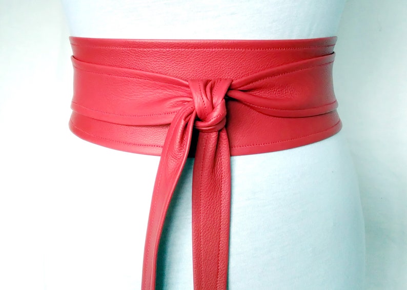 Black Leather belt Obi belt 4'' Waist cincher double Etsy