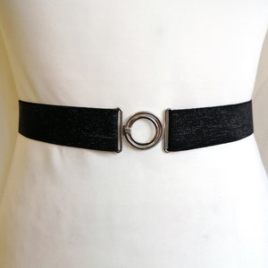Black Sparkling Belt Stretch belt Elastic Womens Cinched belt