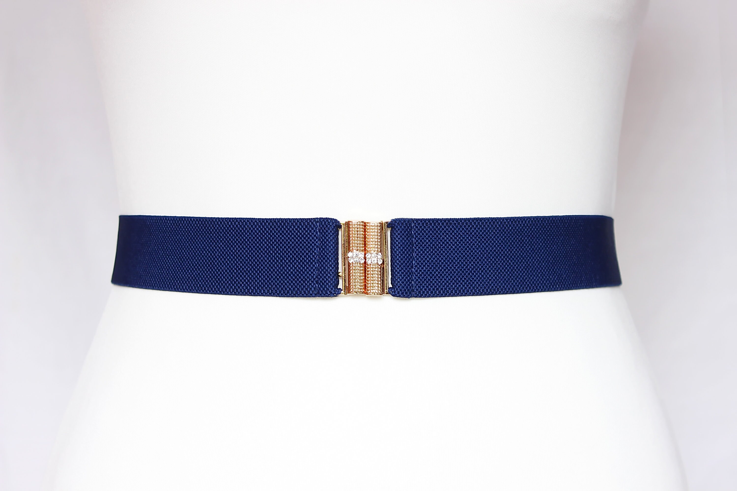Belt with gold buckle Navy blue stretch Women's Skinny Etsy