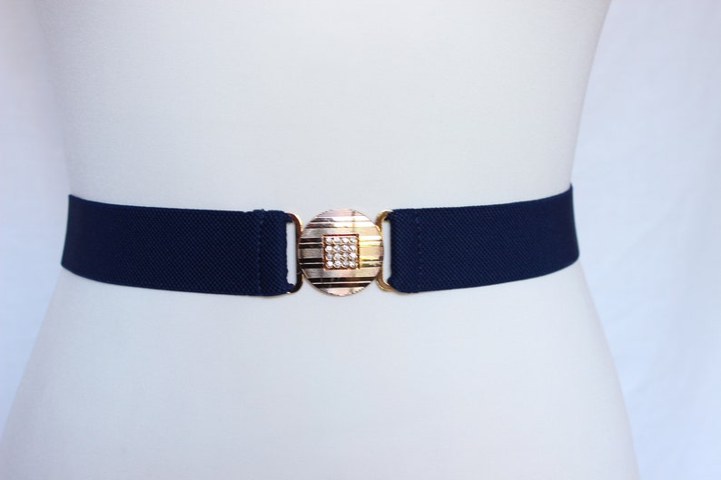 Navy blue stretch belt with rose gold buckle Women's Etsy