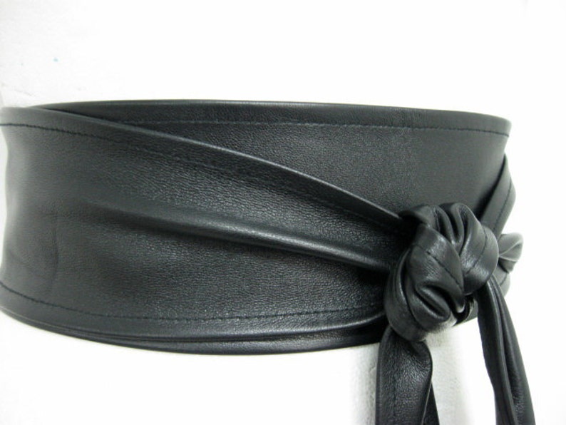 Black Leather belt Obi belt 4/'/' Express shipping Waist cincher double wrap leather Plus size belt