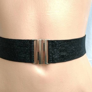 Women's Belt Silver Stretch Waist cinched belt Glitter Wedding Elastic belt image 6