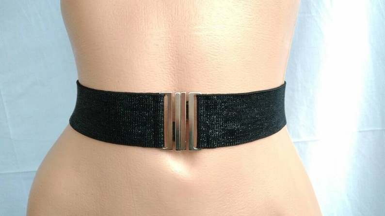 Women's Belt Silver Stretch Waist cinched belt Glitter Wedding Elastic belt image 6