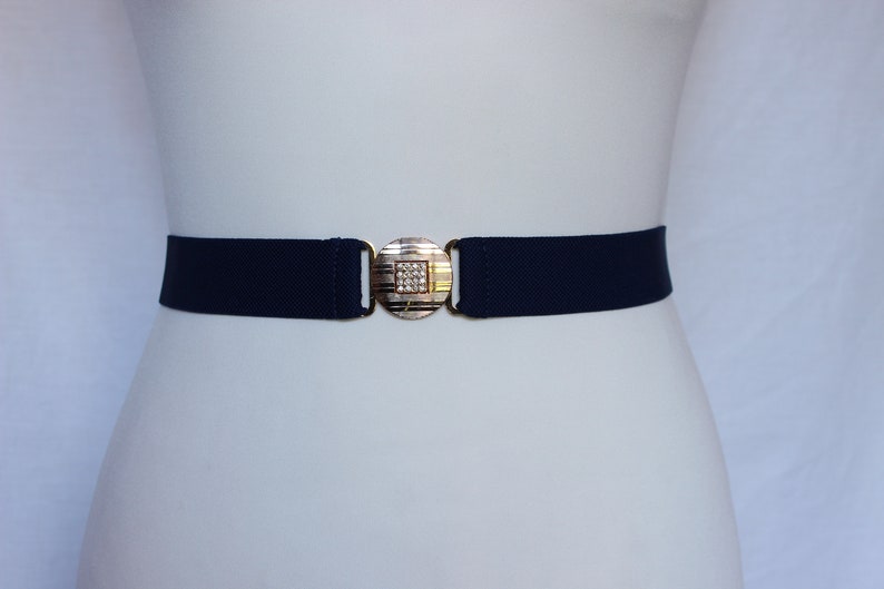 Navy blue stretch belt with rose gold buckle Women's | Etsy