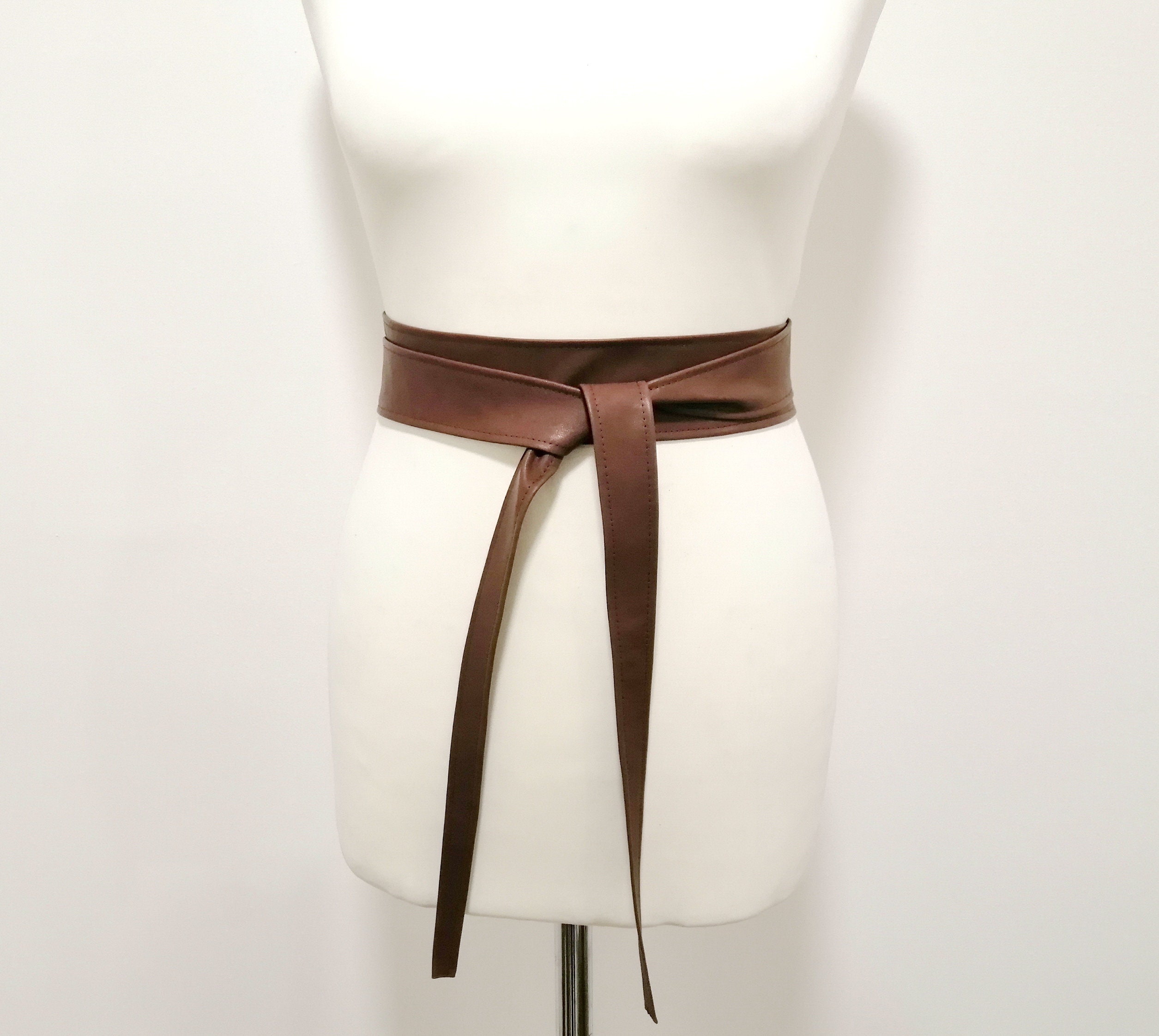 Leather Wrap Obi Belt Brown Women display picture 1