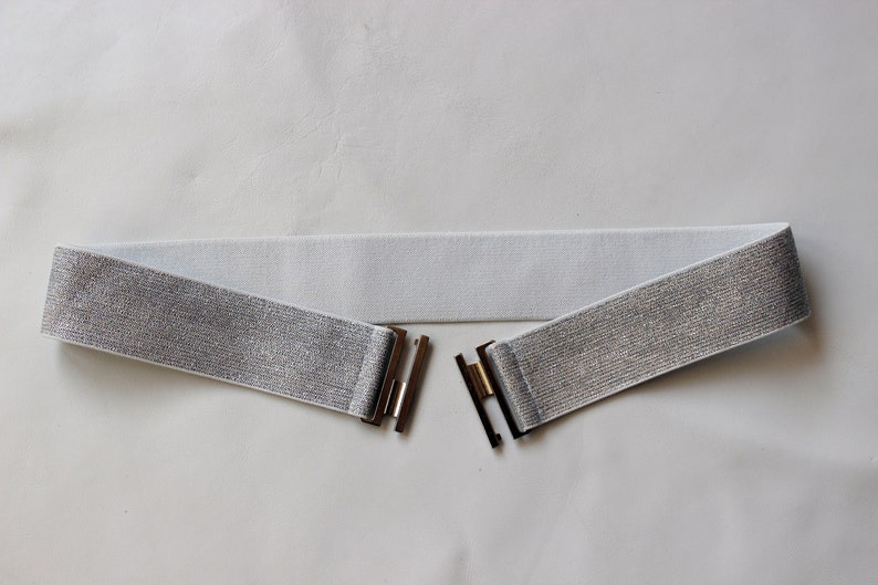 Women's Belt Silver Stretch Waist cinched belt Glitter Wedding Elastic belt image 2