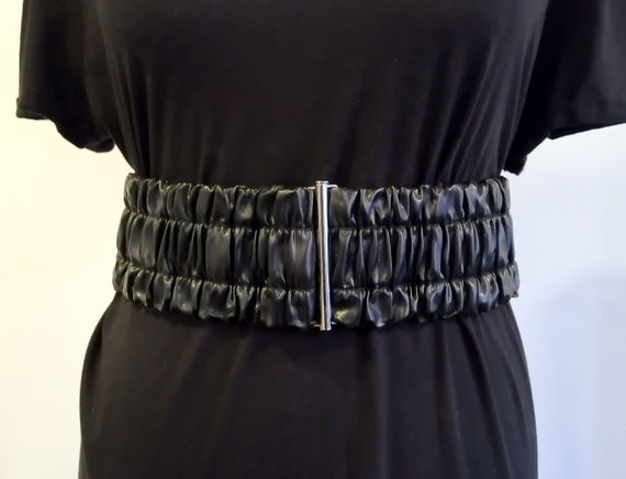 Faux Leather Wide Elastic Belt with Studded Buckle for Dresses Coats Amazon.com: macoking Studded Wide Belts for Women Elastic  main image 2