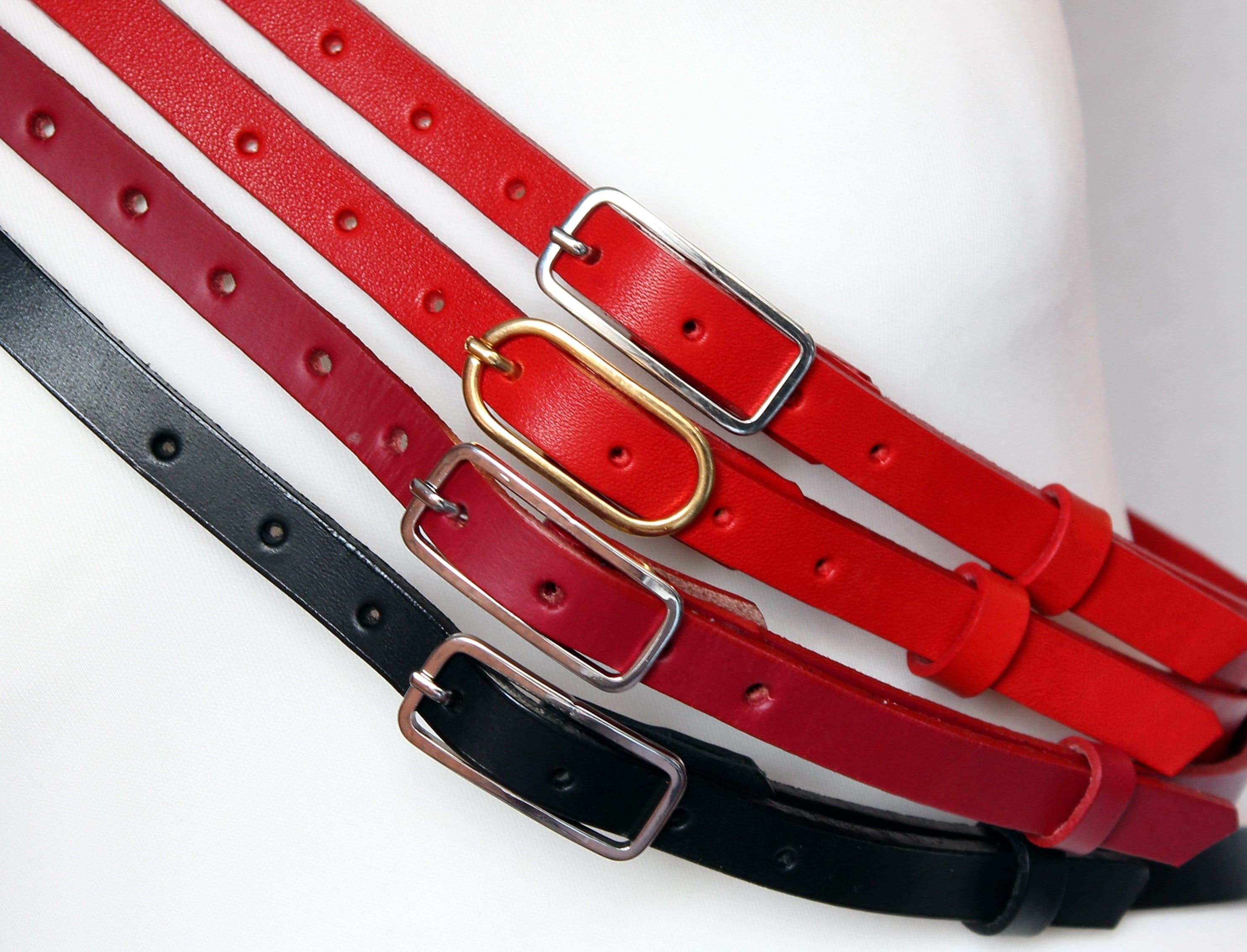 Skinny Leather belt Black Full grain belt Red Women's Belt Etsy