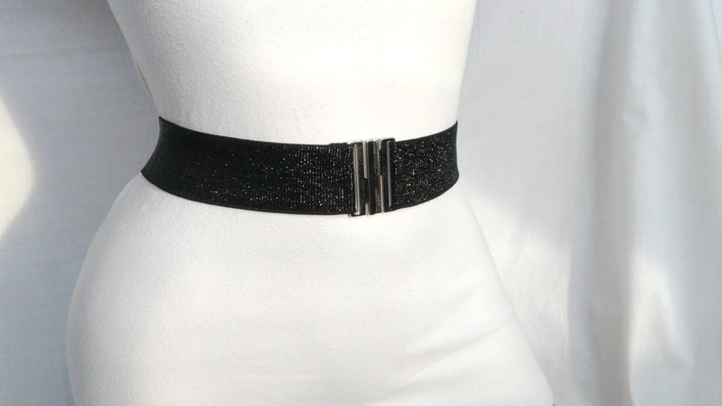 Women's Belt Silver Stretch Waist cinched belt Glitter Wedding Elastic belt image 7