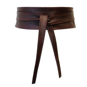 Leather Wrap Obi Belt Brown Women display picture 3