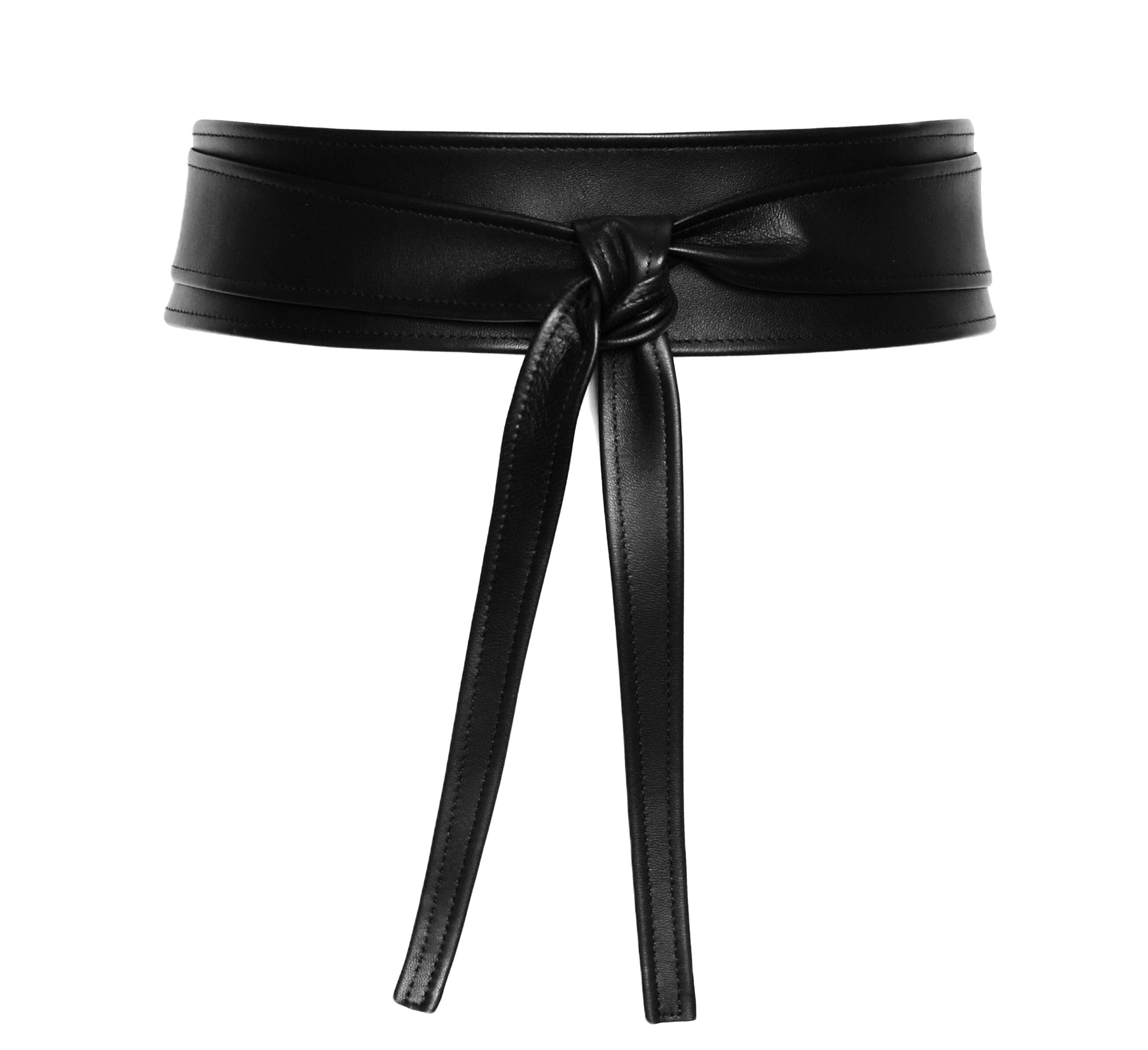 Black Leather Obi Belt Women's Wrap Belt 2.5 Waist Cincher Belt