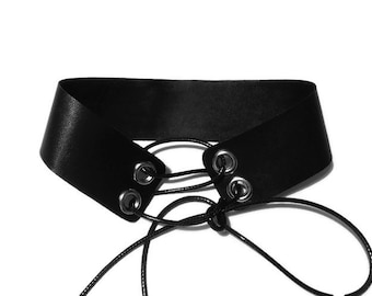 Black Leather Choker Lace up Necklace lace jewelry, black jewelry, Gothic choker, Gothic necklace