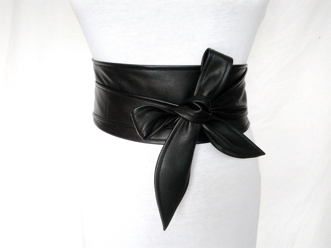 Black Leather Belt Obi Belt Women's Belt Tulip Leather - Etsy