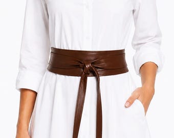 Donkerbruine Obi-riem brede wikkelriem Taille-cincher