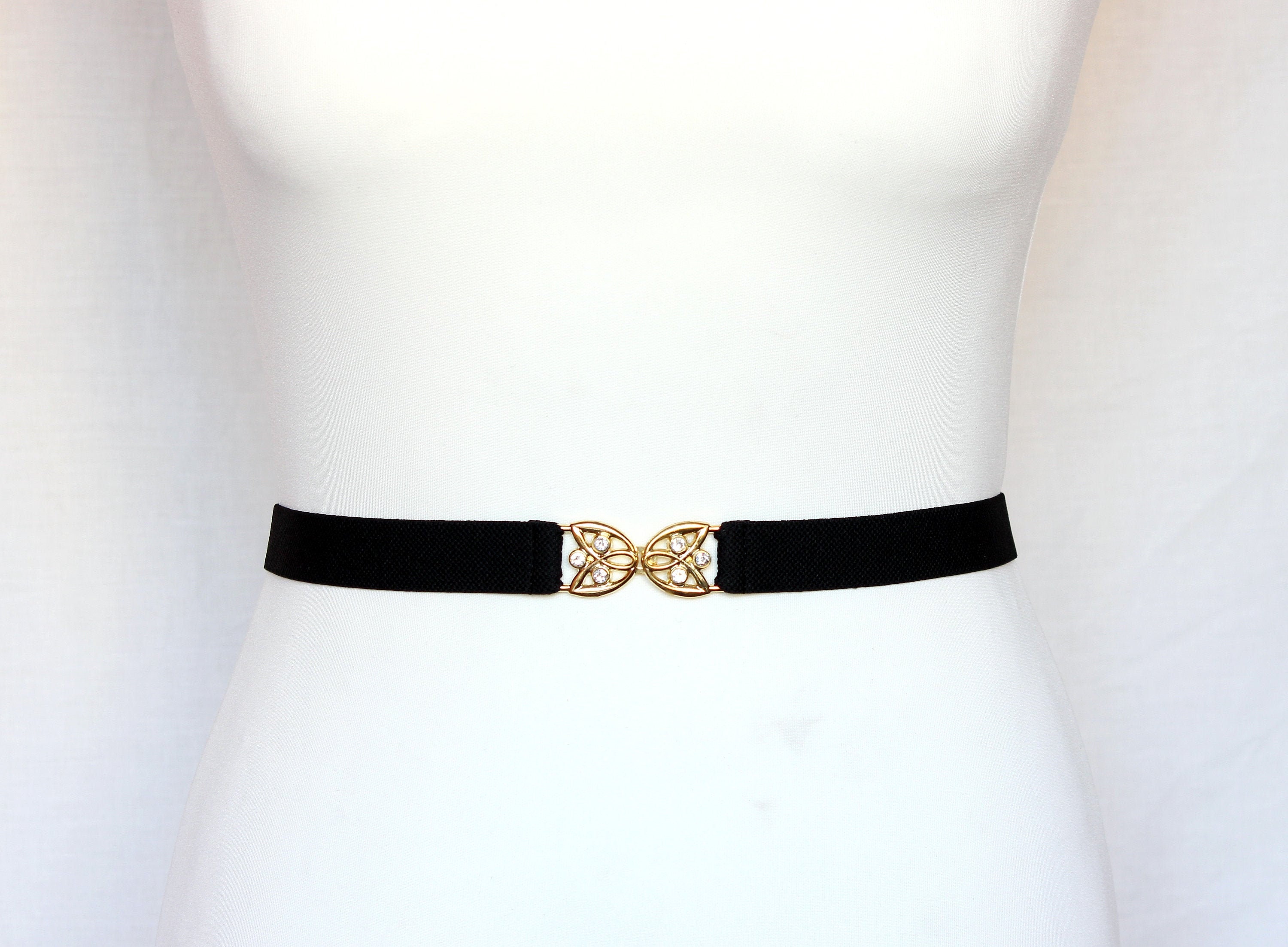 Black Waist Cincher belt Gold Silver clasp Women's elastic | Etsy