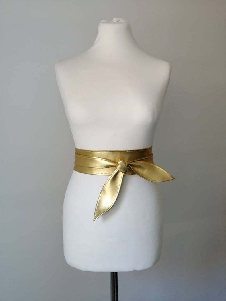 Leather Obi Belt Gold White Wedding Sash Women's Wrap Belt - Etsy