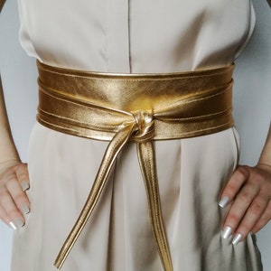Gold Obi Belt Leather Wrap Belt Wedding Women's Belt Waist Cincher Belt ...